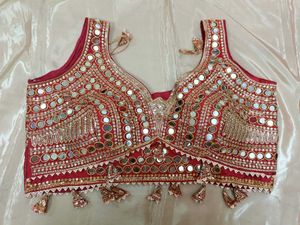 Red Mirror And Sequins work Blouse