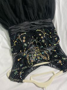 Black Stone Embellished Cocktail Short Dress