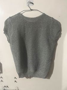 Sparkly Silver Semisheer Crop Top