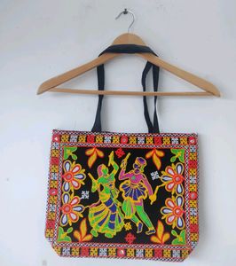 Embroidered Folk Art Tote Bag