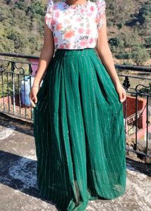Green Flowy Skirt &amp; Floral Top Set