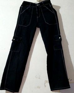 Black Denim Material Cargo Pant
