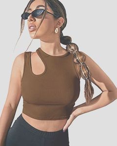 Brown Cutout Tank Top