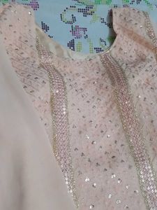 Peach Sequin Embellished Kurti With Fancy Garara
