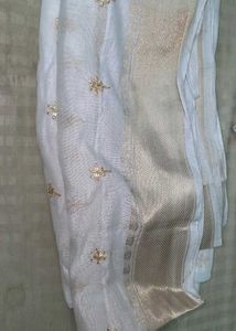 White & Gold Embellished Saree