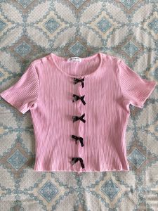 pink with black bow ribbed top 🎀