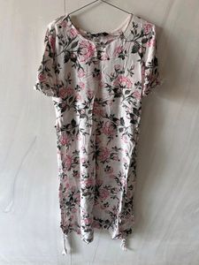 Flora Printed Round  White  Kurti