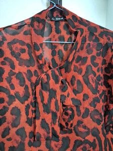 Shein Leopard Print Ruffle Blouse