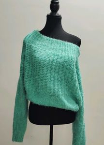 Teal Knit Off-Shoulder Sweater