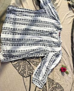 White Patterned V-Neck Top