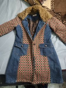 Denim With Feather Neck Jacket