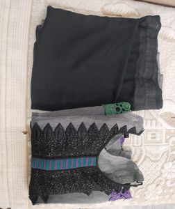 Elegant Black & Gray Kurta With Legging And Dupatt