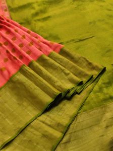 orange and green pocham.palli silk saree