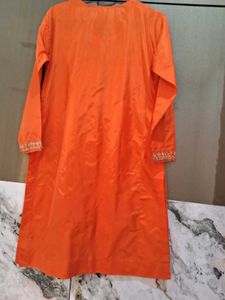 Orange Embroidered Kurta With Shalwar
