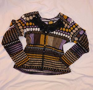 Y2k Vintage 70s sequin embellished print top