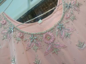 💞Peach Colour Ambrella Plazo Long Kurti With Dupa