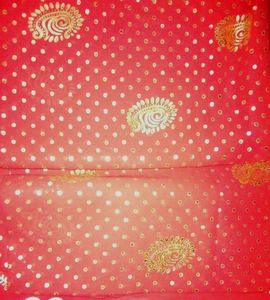 Red &amp; Gold Print Fabric Rajput Dress Material