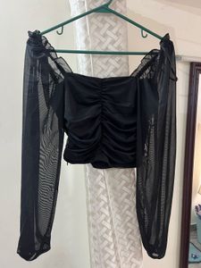 Forever 21 Black Sheer Sleeve Top 34-36