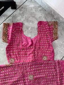 Pink &amp; Gold Embellished Saree