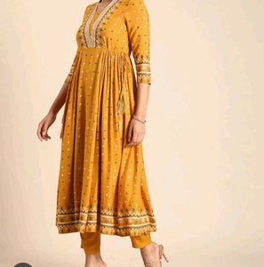 Partywear Anouk Kurta Set In Haldi Peela Color