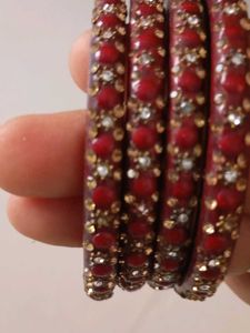 Maroon Colour Kundan Bangles