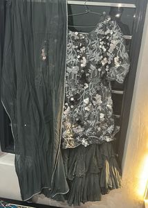 Gray Sharara Sequin Party Dress