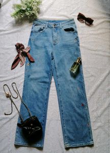 Small Flower Embroidery Denim Jeans