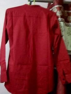 Red Mandarin Collar Shirt