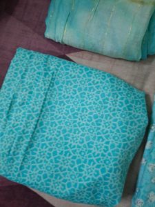 Three Piece Blue Printed Kurta Set Wth Chunni