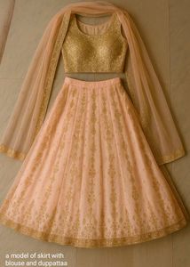Peach Net Embroidered Skirt