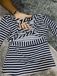 Striped Long Sleeve Crisscross Top