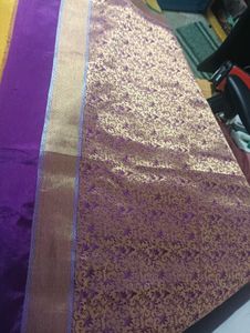 Golden Saree With Blue Pallu