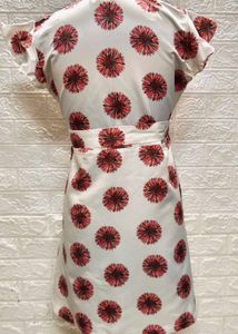 White Printed Dress With Belt