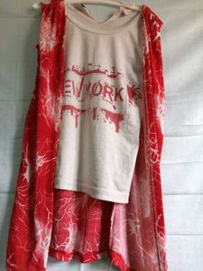 Girls&#39; Cute Top &amp; Skirt Set red and white to