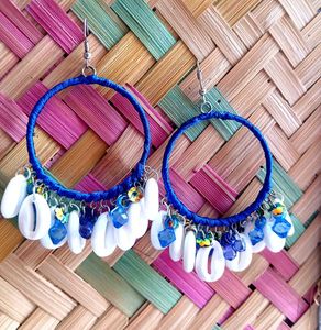 Blue Shell Hoop Earrings