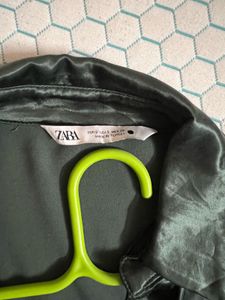 Green Satin Ruched Blouse
