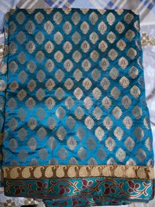 Teal &amp; Gold Patterned Fabric