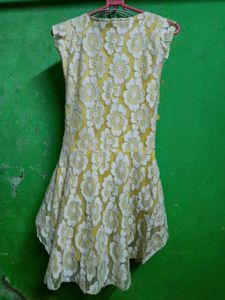 Yellow &amp; White Floral Lace Dress