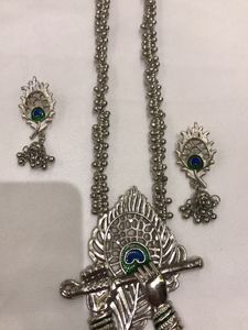 Silver Krishna Necklace &amp; Earring Set