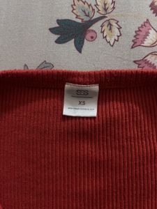 Rust Ribbed Button-Down Crop Top