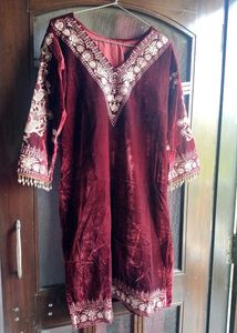 Embroidered Velvet Suit Set
