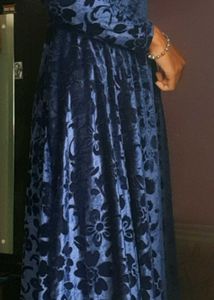 Blue Floral Velvet Dress