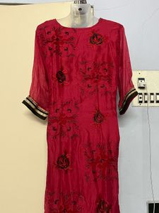 Velvet Designer Red Floral Kurta
