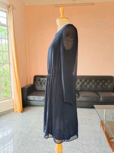 Navy Chiffon Long Sleeve Dress