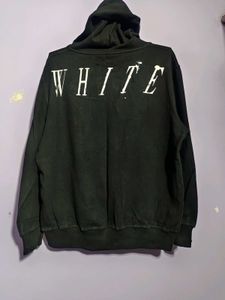 Off White Embroidered Zip-Up Hoodie
