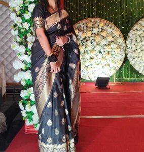 House of Pataudi Black & Gold Silk Banarasi Saree