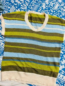 Color Pop Striped Crochet Knit Top 💚