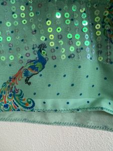 Green Sequin Peacock Saree with Blouse