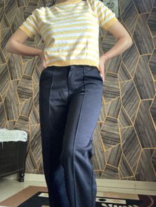 Striped Top &amp; Black Pants Set