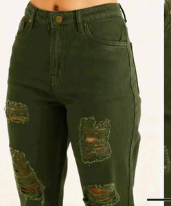 Brand New Shein Olive High-Waist Ripped jeans